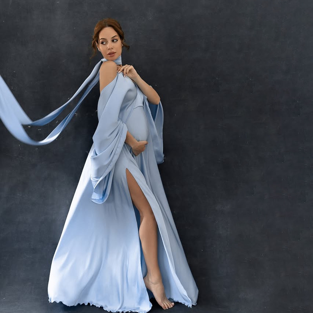 Photography Club - Flowing Ribbon Gown Slit Dress Maternity
